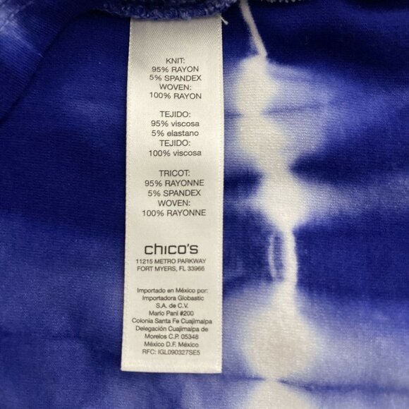 Zenergy By Chico’s Blue White Tie Dye Asymmetric hem Rayon Top size 1 (US M) - Picture 5 of 5